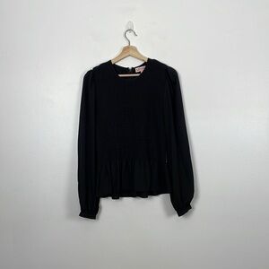Leyden top women size M long sleeve textured jewel neck peplum elastic bodice